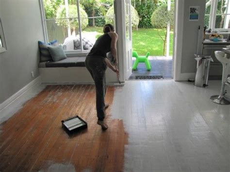 Mix powdered detergent and water in a bowl and wash the floor to ensure removal of all dust and. White floorboards | Painted floorboards, Painted wood ...