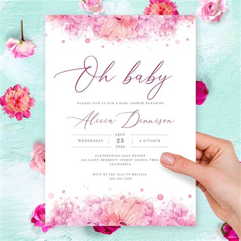 With our extensive collection of templates installed with an. Graceful Pink Floral Baby Shower Invitation Template ...