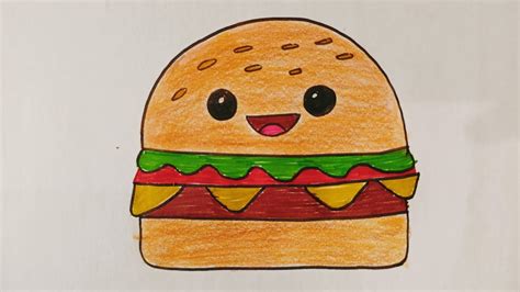 How To Draw A Cute Cheeseburger For Kids Easy Colouring Page Easy