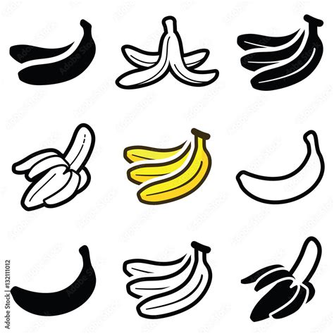 Banana Icon Collection Outline And Silhouette Illustration Stock Illustration Adobe Stock