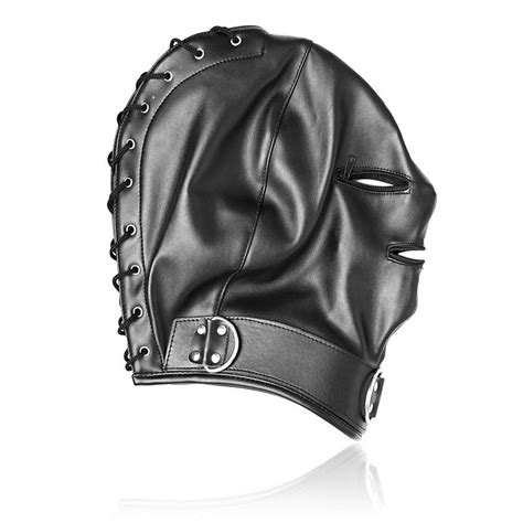 Leather Bondage Mask Slave Head Hood Zipper Mouth Set Bdsm Restraint Hood Adult Sex Game Sex