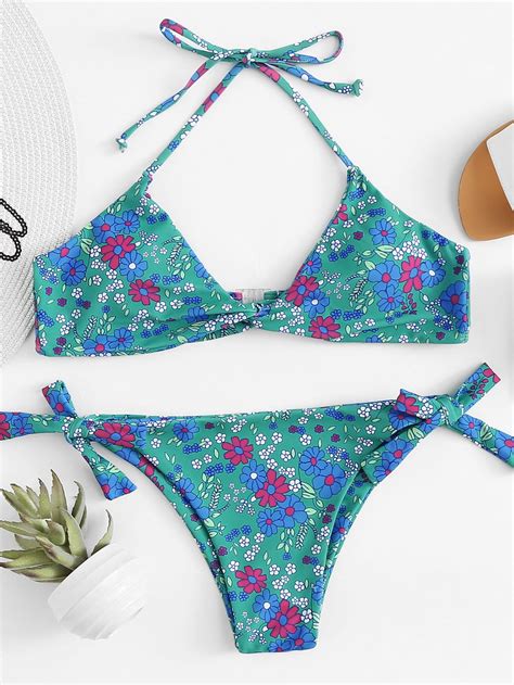 twist front knot side floral bikini set floral bikini set bikinis bikini set