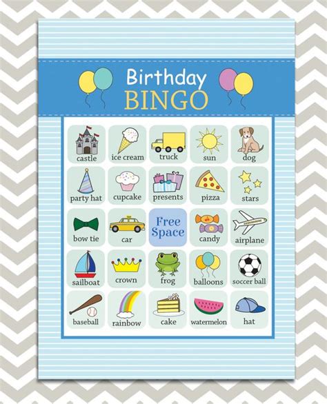 Printable Kids Birthday Party Bingo 16 Unique Prefilled