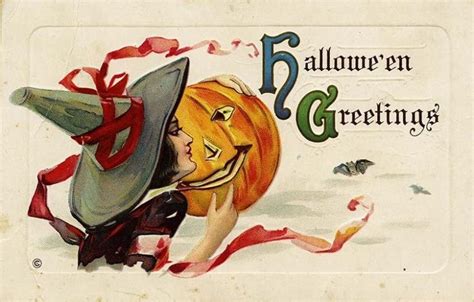 An Old Fashioned Halloween Greeting Card With A Woman In A Witch Hat