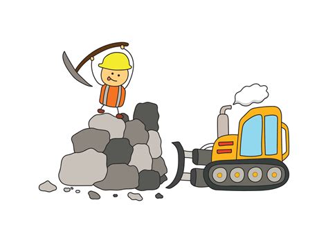 Vector Illustration Kids Drawing Of Construction Worker Hitting And