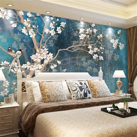 These wall murals are a great in creating a feature wall. Custom 3D Wall Murals Wallpaper Nordic Blue Vintage Hand ...