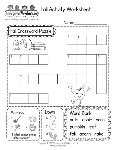Crossword Puzzles For Kindergarten Free Printable
