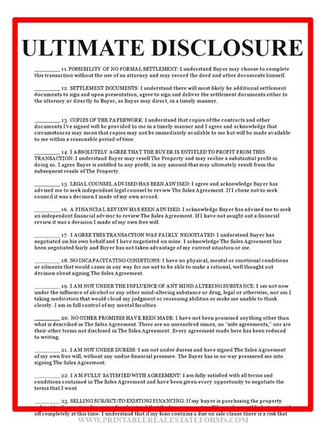 Free Printable Ultimate Disclosure Form Pdf And Word