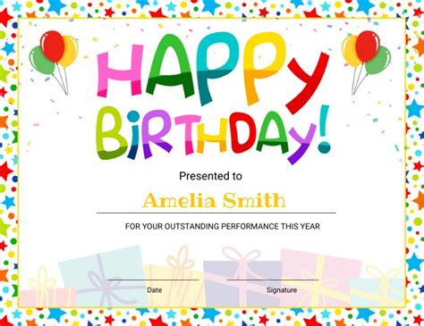 Happy Birthday Certificate Template Postermywall