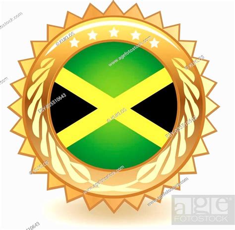 Gold Badge With The Flag Of Jamaica Stock Vector Vector And Low