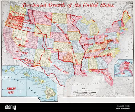 A Map Of 1898 Showing The Territorial Growth Of The United States Of