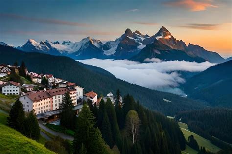 Premium Photo A City Is Surrounded By Mountains And Clouds