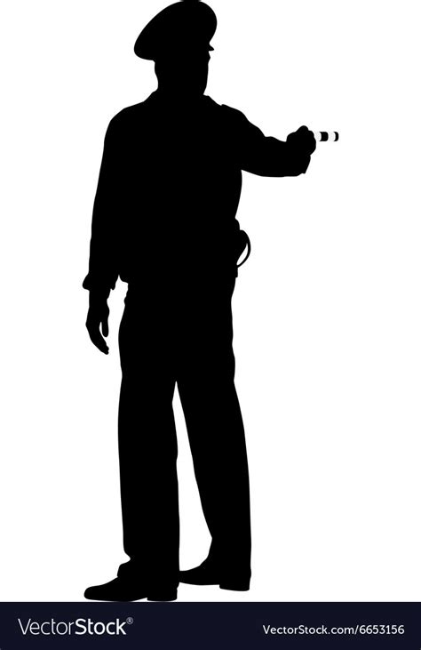Black Silhouettes Police Officer With A Rod Vector Image