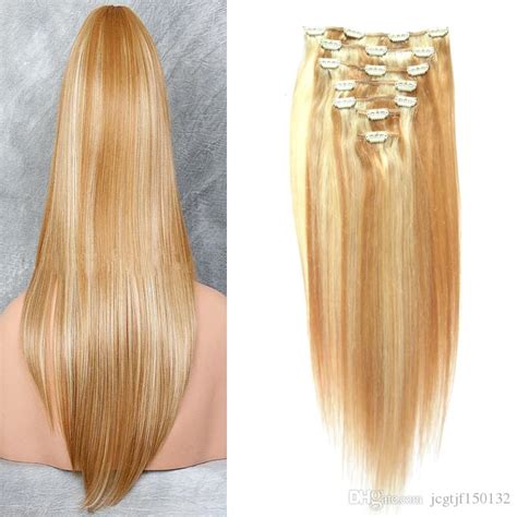 3 bundles of 613 blonde straight hair. Piano Color 27/613 100g Virgin Brazilian Hair Clip In ...