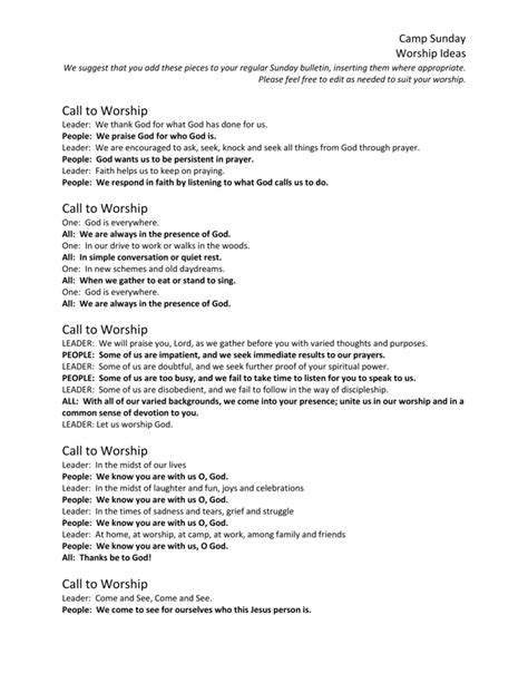 Call To Worship Ideas Examples And Forms