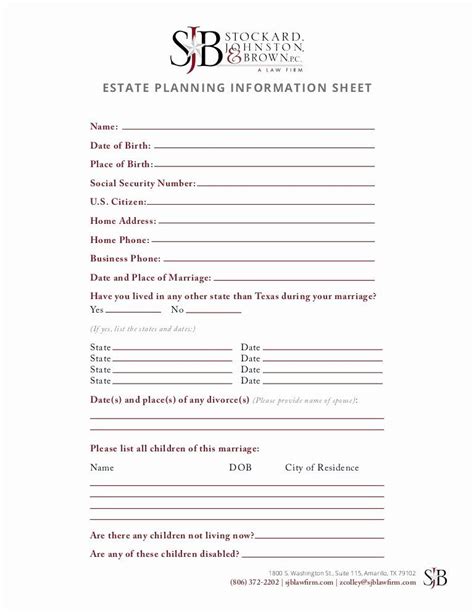 Simple Estate Planning Worksheets