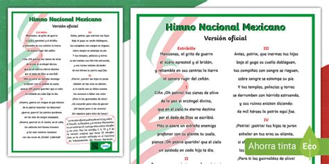 Himno Nacional Mexicano Letra Completa En Pdf Twinkl