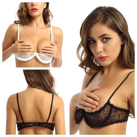 Sexy Women 14 Cup Bra Sheer Lace Netted See Through Underwired Non Pad