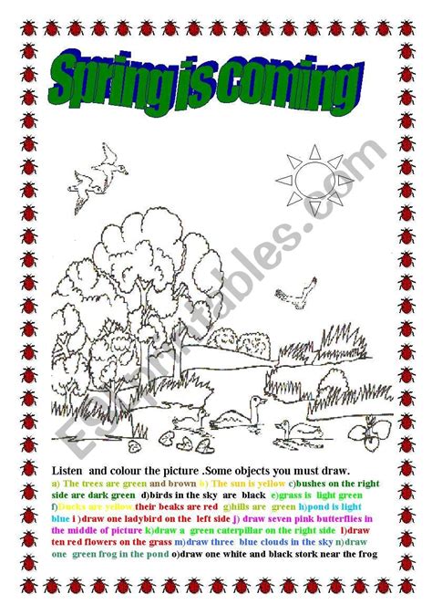 Spring Is Coming Listening Practicecolour Dictation Esl Worksheet By