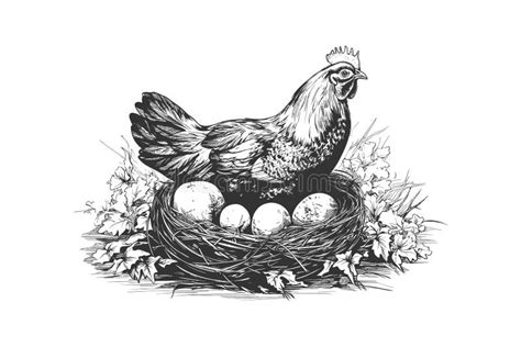 Hen Laying Eggs In Nest Chicken Cartoon Vector Stock Vector