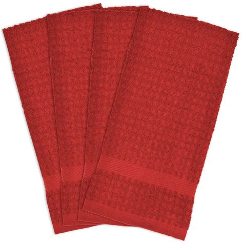 Set Of 4 Solid Red Rectangular Kitchen Waffle Dish Towels 28 Walmart