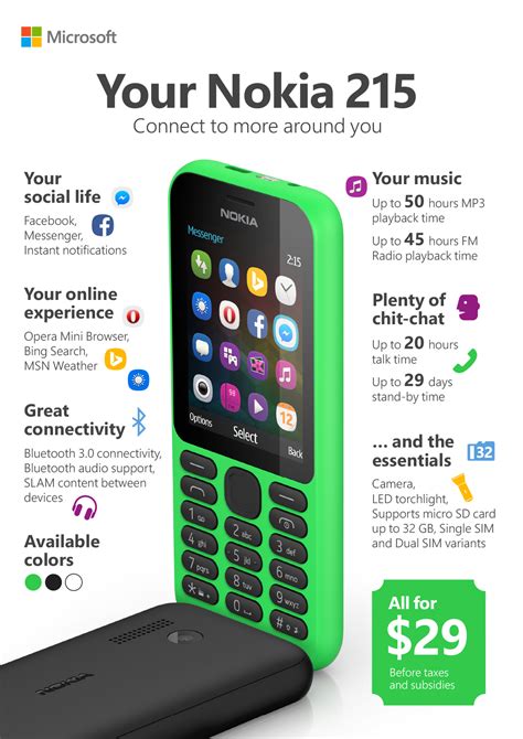 Microsofts Nokia 215 Comes With One Month Battery Fb Messenger