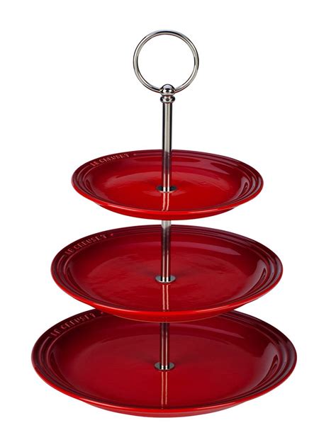 The cake stand doesn't stand too high and only at 3″ inches in height. Le Creuset 3-Tier Stand | Tiered stand, Tiered server, Le ...