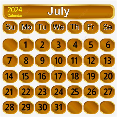 Mes De Julio Calendario Vector Png Julio De Calendario