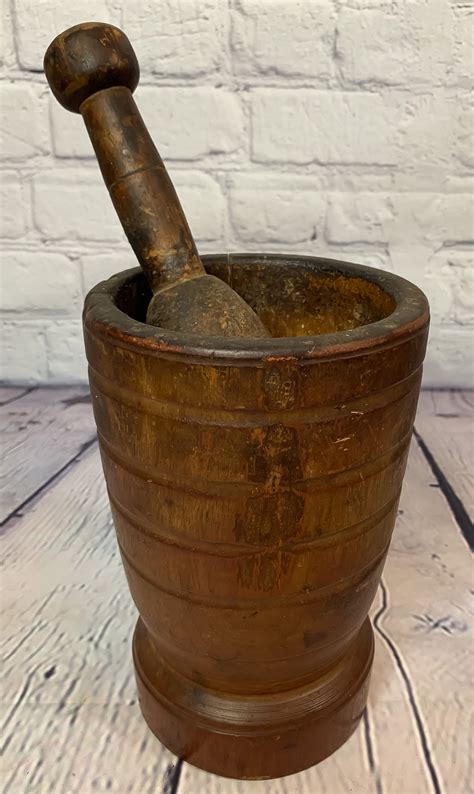 Antique Large Wooden Mortar And Pestle North American Etsy