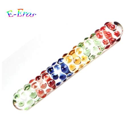 Colorful Double Head Glass Dildo Pyrex Crystal Penis With Massage Particle Anal Butt Plug Sex