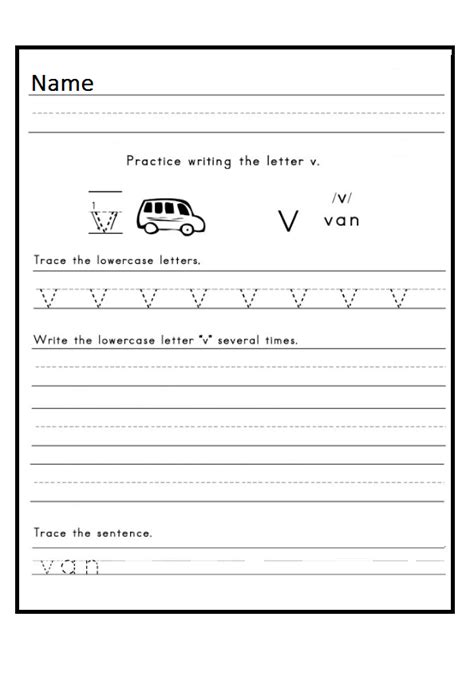 Practice Writing The Lowercase Letter V Worksheet Preschool Crafts