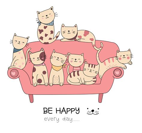Be Happy Every Day Cats Hand Drawn Card 667430 Vector Art At Vecteezy