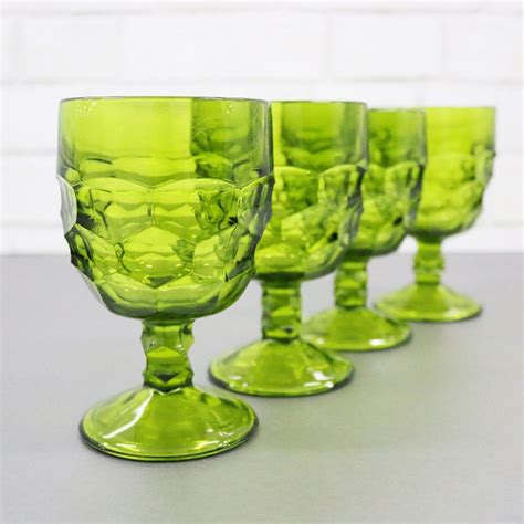 Large Green Drinking Glasses Set Of 4 Vintage Water Goblets