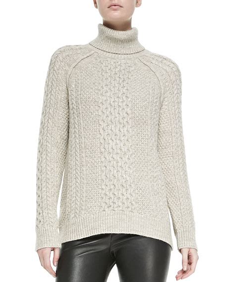 Vince Cable Knit Turtleneck Sweater Oatmeal