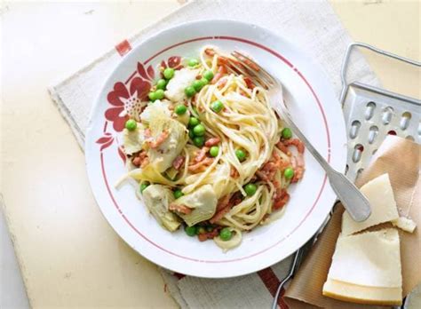 Spaghetti Carbonara Met Erwten En Artisjokken Recept Allerhande