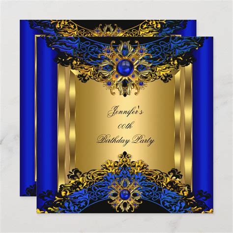 Elite Royal Blue Gem Gold Black Birthday Party 2 Invitation Zazzle