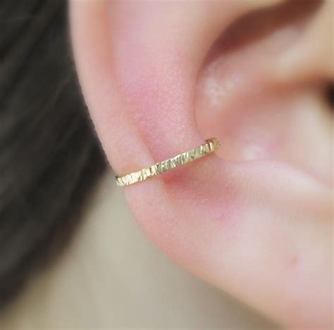 Ear Cuff Conch Fake Piercing Textured Hammered Kyellow Gold Filled Mm Wide Ear Cuff