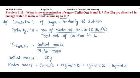 What Is The Concentration Of Sugar C H O In Mol L If Its G Are Dissolved In Enough