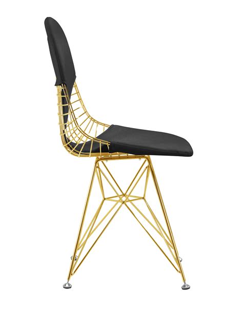Meridian furniture louise collection modern | contemporary velvet upholstered dining chair with gold tipped, black metal legs, 24 w x 23.5 d x 30 h. Wire Chair In Gold Finish - Gold Wire Side Dining Chair - Advancedinteriordesigns.com