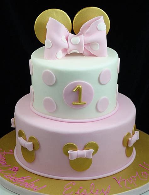 Please note that depending on your screen, colors may vary slightly. Pink and Gold Minnie Mouse 1st birthday cake | Minnie mouse birthday cakes, Minnie cake, Minnie ...