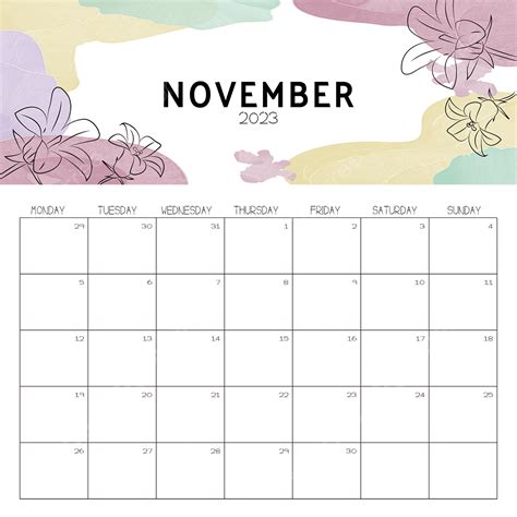 November 2023 Month Calendar Flower 2023 Month November Png And
