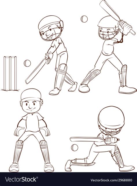 A Simple Sketch Of The Men Playing Cricket Vector Image