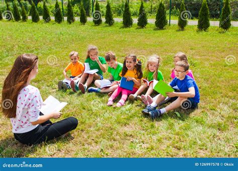 Extended Day Group In The Summer Outdoors Stock Photo Image Of Happy