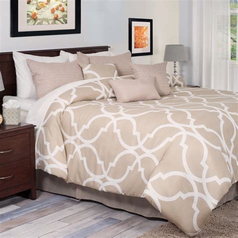 Lavish Home 7 Piece White And Tan Trellis Comforter Set