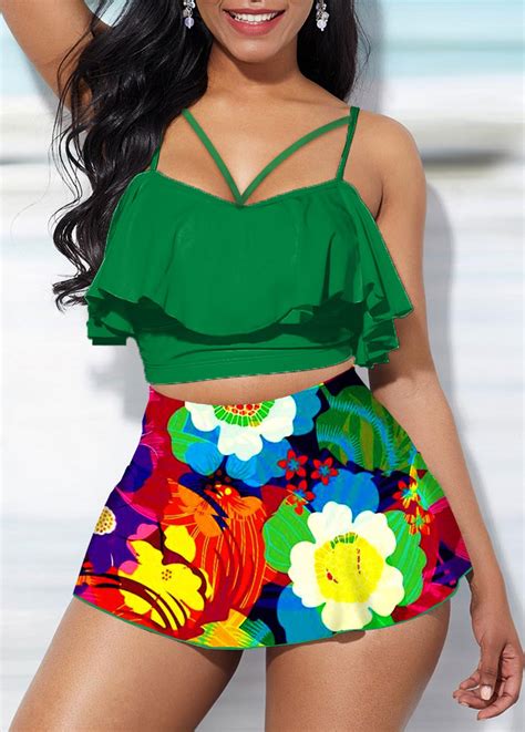 flower print ruffle hem high waist bikini set usd 9 99