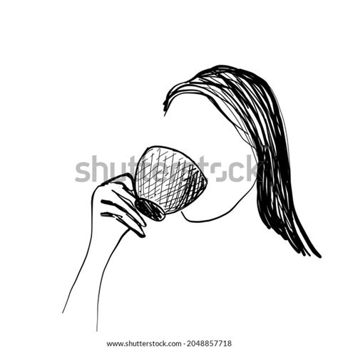Fashion Illustration Girl Cup Coffee Sketch Stock Vector Royalty Free