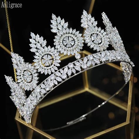 Luxury Cubic Zirconia Cz Zircon Princess Tall Tiaras Crystal Bridal Crowns Quinceanera Prom