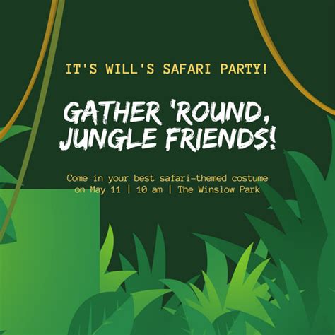 green jungle background safari birthday invitation