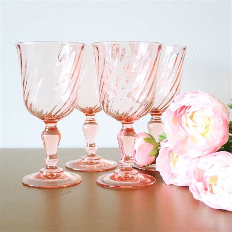 Pink Glass Wine Glasses 8oz Set Of 4 Pink Drinking Glasses