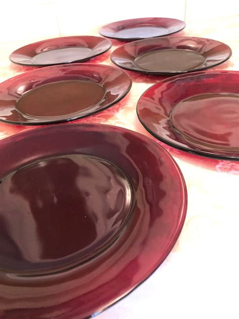 6 Piece Ruby Red Glass Plates Red Glass Dinner Plates Set Bold Etsy